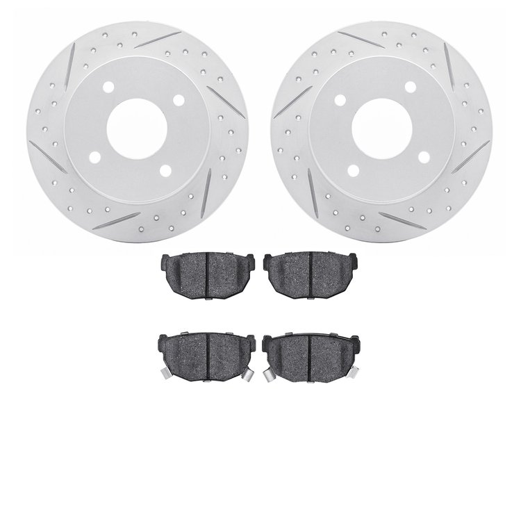 2502-67003 Geoperformance Drilled/Slotted Rotors w/5000 Advanced Brake Pads Kit, 1989-1998 Infiniti/Nissan, Position: Rear