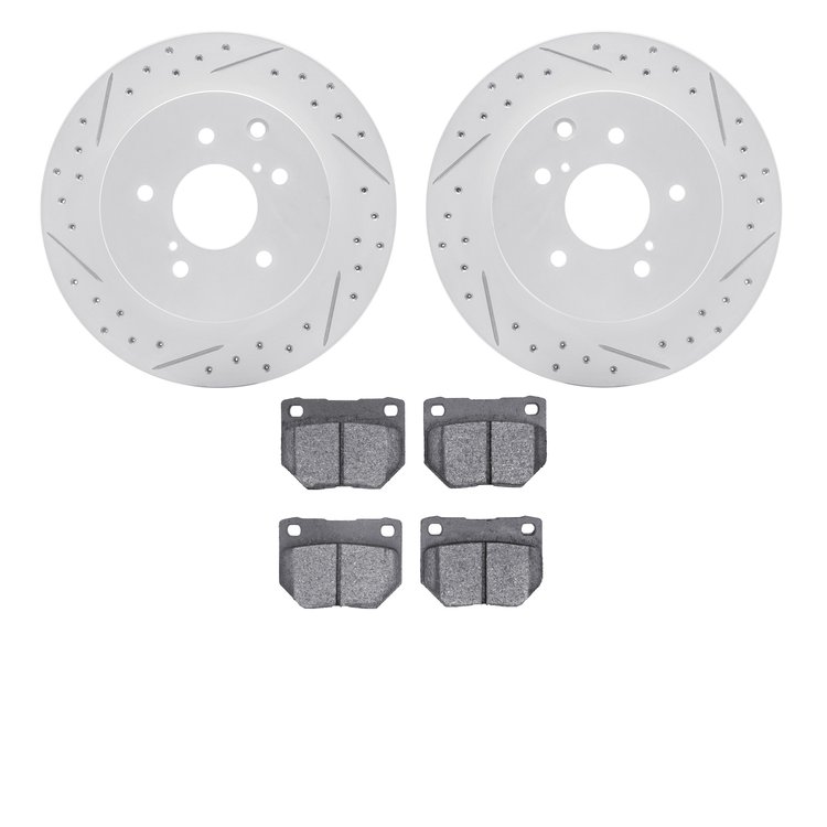 2502-67005 Geoperformance Drilled/Slotted Rotors w/5000 Advanced Brake Pads Kit, 1989-1996 Infiniti/Nissan, Position: Rear