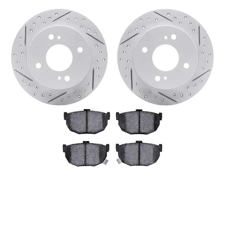 2502-67007 Geoperformance Drilled/Slotted Rotors w/5000 Advanced Brake Pads Kit, 1990-1992 Infiniti/Nissan, Position: Rear