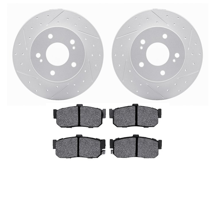 2502-67011 Geoperformance Drilled/Slotted Rotors w/5000 Advanced Brake Pads Kit, 1994-2000 Infiniti/Nissan, Position: Rear