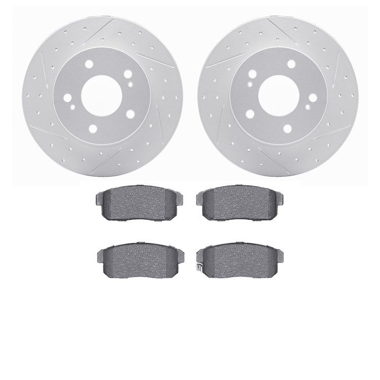 2502-67012 Geoperformance Drilled/Slotted Rotors w/5000 Advanced Brake Pads Kit, 2000-2004 Infiniti/Nissan, Position: Rear