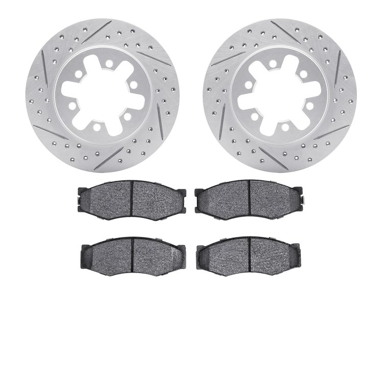 2502-67043 Geoperformance Drilled/Slotted Rotors w/5000 Advanced Brake Pads Kit, 1985-1997 Infiniti/Nissan, Position: Front