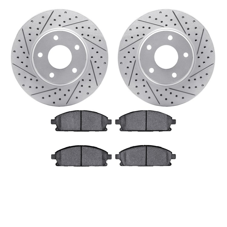 2502-67046 Geoperformance Drilled/Slotted Rotors w/5000 Advanced Brake Pads Kit, 2004-2017 Infiniti/Nissan, Position: Front