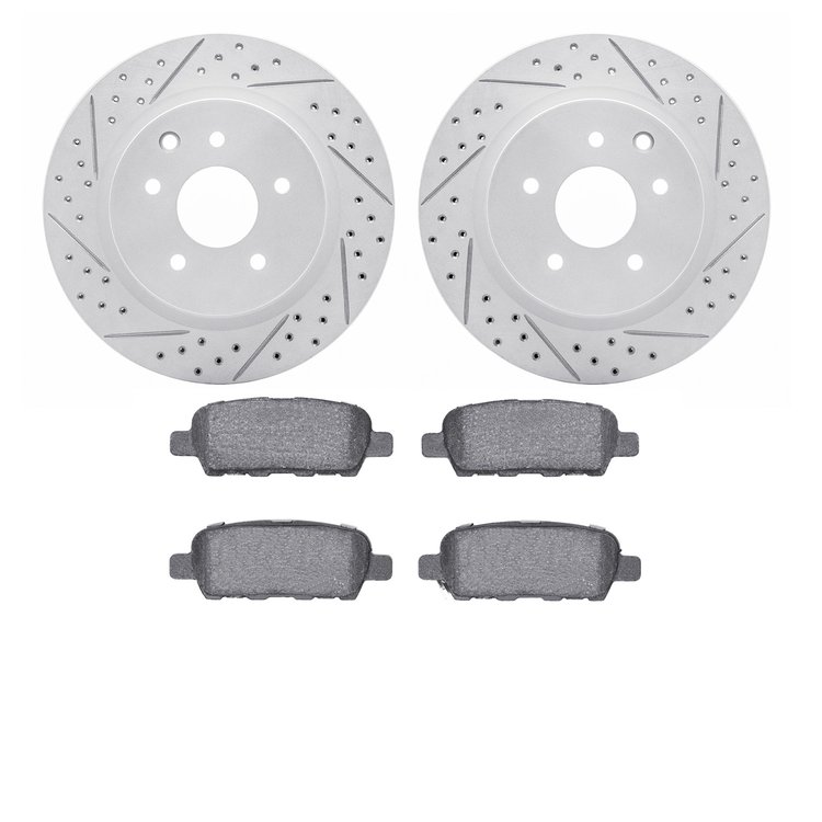 2502-67100 Geoperformance Drilled/Slotted Rotors w/5000 Advanced Brake Pads Kit, 2005-2021 Infiniti/Nissan, Position: Rear