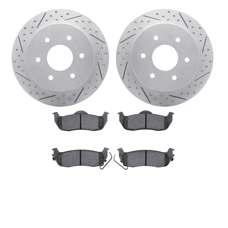 2502-67106 Geoperformance Drilled/Slotted Rotors w/5000 Advanced Brake Pads Kit, 2004-2015 Infiniti/Nissan, Position: Rear