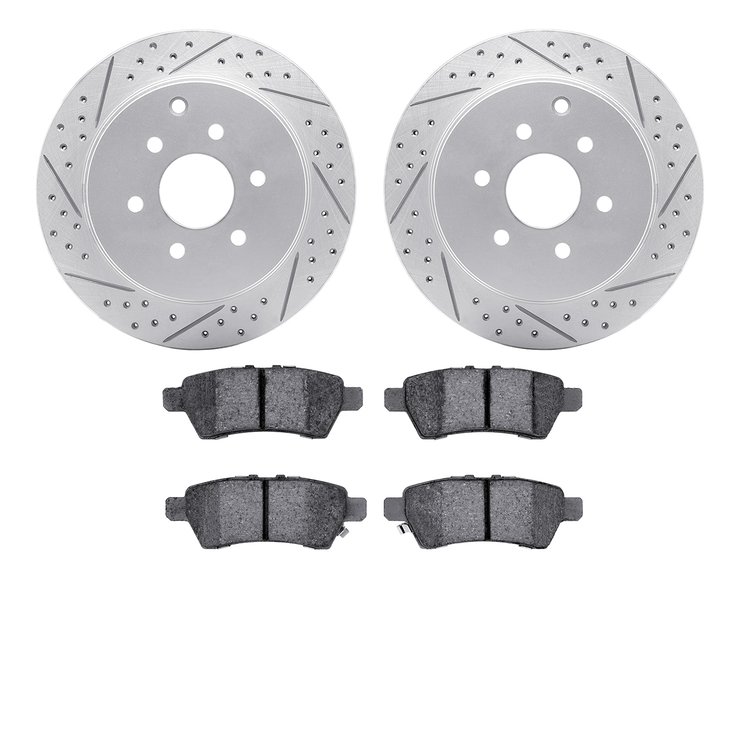 2502-67111 Geoperformance Drilled/Slotted Rotors w/5000 Advanced Brake Pads Kit, 2005-2012 Infiniti/Nissan, Position: Rear