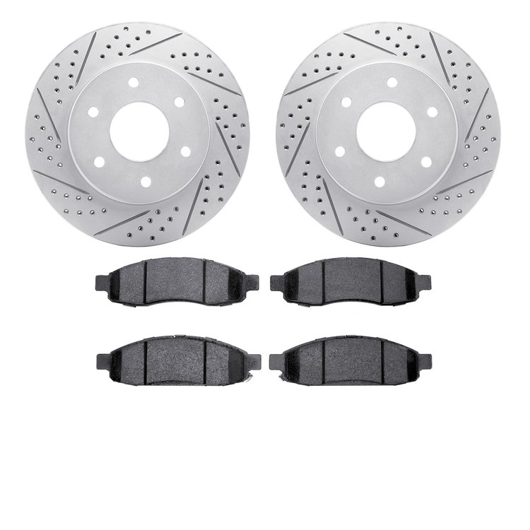 2502-67112 Geoperformance Drilled/Slotted Rotors w/5000 Advanced Brake Pads Kit, 2004-2005 Infiniti/Nissan, Position: Front