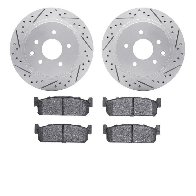 2502-68000 Geoperformance Drilled/Slotted Rotors w/5000 Advanced Brake Pads Kit, 2002-2006 Infiniti/Nissan, Position: Rear