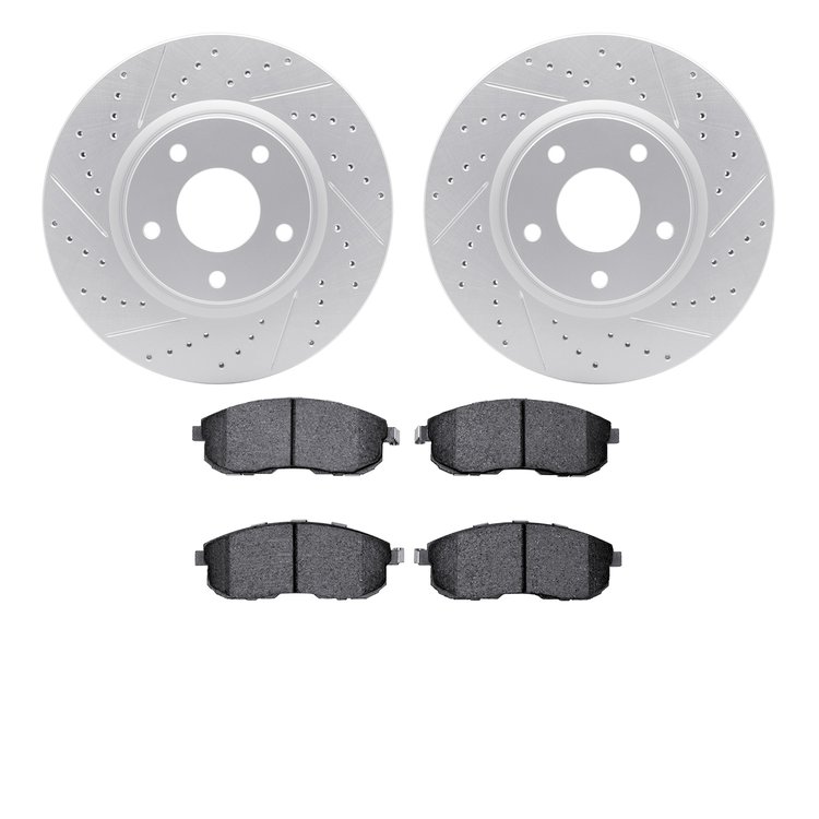 2502-68002 Geoperformance Drilled/Slotted Rotors w/5000 Advanced Brake Pads Kit, 2003-2005 Infiniti/Nissan, Position: Front