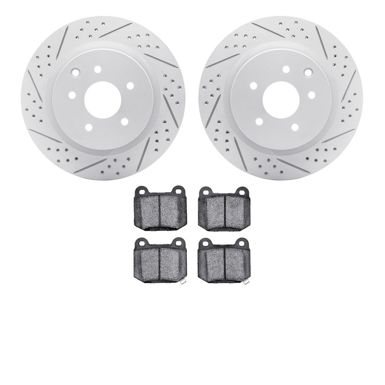 2502-68005 Geoperformance Drilled/Slotted Rotors w/5000 Advanced Brake Pads Kit, 2003-2008 Infiniti/Nissan, Position: Rear
