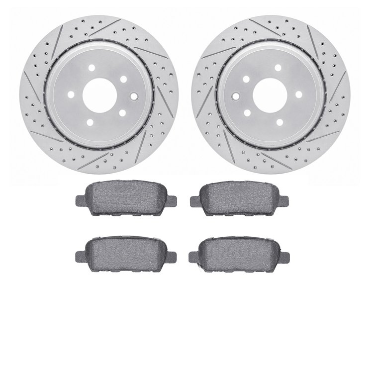 2502-68006 Geoperformance Drilled/Slotted Rotors w/5000 Advanced Brake Pads Kit, 2007-2015 Infiniti/Nissan, Position: Rear