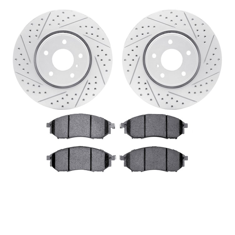 2502-68010 Geoperformance Drilled/Slotted Rotors w/5000 Advanced Brake Pads Kit, 2014-2014 Infiniti/Nissan, Position: Front