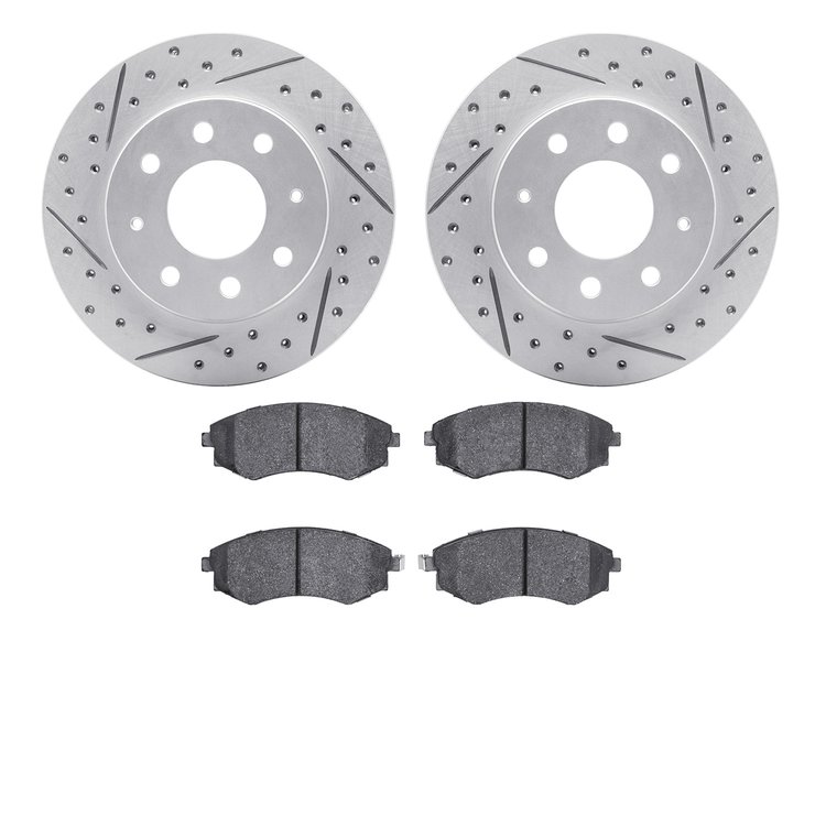 2502-72009 Geoperformance Drilled/Slotted Rotors w/5000 Advanced Brake Pads Kit, 1999-2001 Kia/Hyundai/Genesis, Position: Front