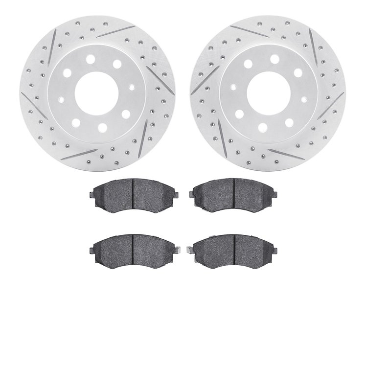 2502-72010 Geoperformance Drilled/Slotted Rotors w/5000 Advanced Brake Pads Kit, 1998-2006 Kia/Hyundai/Genesis, Position: Front
