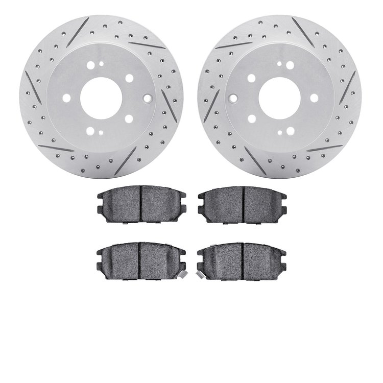 2502-72027 Geoperformance Drilled/Slotted Rotors w/5000 Advanced Brake Pads Kit, 2006-2012 Mitsubishi, Position: Rear