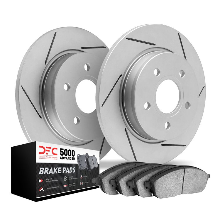 2502-72073 Geoperformance Slotted Brake Rotors w/5000 Advanced Brake Pads Kit, 2004-2007 Mitsubishi, Position: Rear