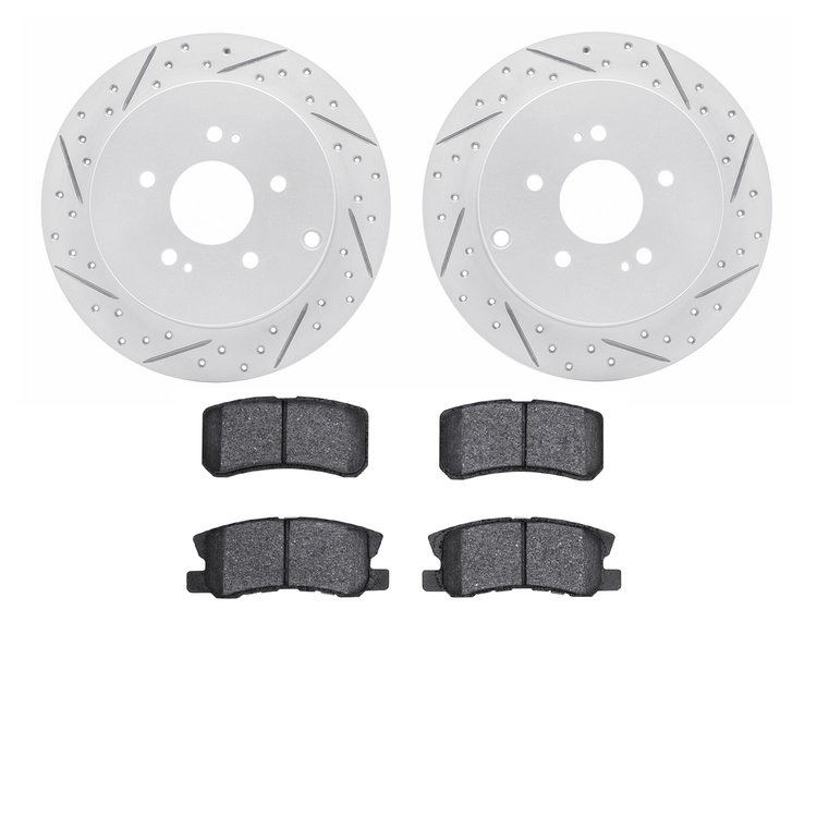 2502-72074 Geoperformance Drilled/Slotted Rotors w/5000 Advanced Brake Pads Kit, 2004-2011 Mitsubishi, Position: Rear