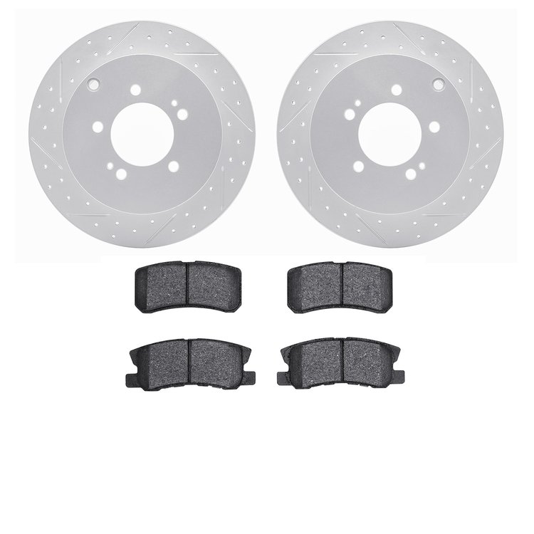 2502-72075 Geoperformance Drilled/Slotted Rotors w/5000 Advanced Brake Pads Kit, 2007-2015 Mitsubishi, Position: Rear
