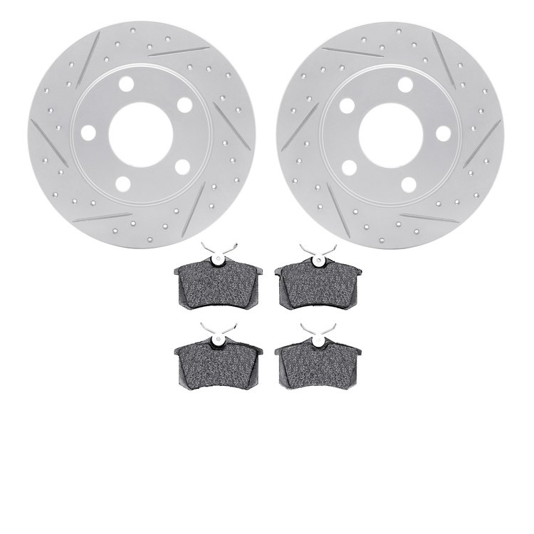2502-73010 Geoperformance Drilled/Slotted Rotors w/5000 Advanced Brake Pads Kit, 2001-2005 Audi/Volkswagen, Position: Rear