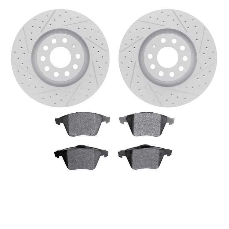2502-73024 Geoperformance Drilled/Slotted Rotors w/5000 Advanced Brake Pads Kit, 2001-2005 Audi/Volkswagen, Position: Front