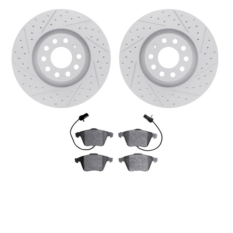 2502-73026 Geoperformance Drilled/Slotted Rotors w/5000 Advanced Brake Pads Kit, 2000-2009 Audi/Volkswagen, Position: Front