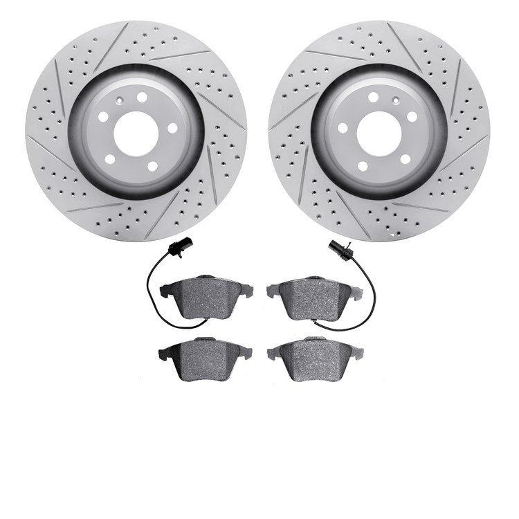 2502-73030 Geoperformance Drilled/Slotted Rotors w/5000 Advanced Brake Pads Kit, 2005-2011 Audi/Volkswagen, Position: Front