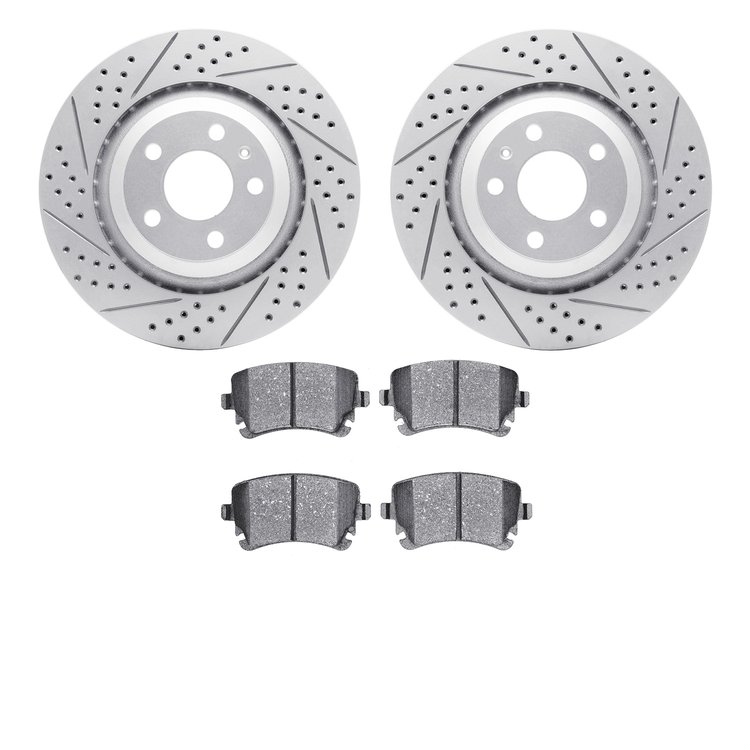 2502-73031 Geoperformance Drilled/Slotted Rotors w/5000 Advanced Brake Pads Kit, 2005-2011 Audi/Volkswagen, Position: Rear
