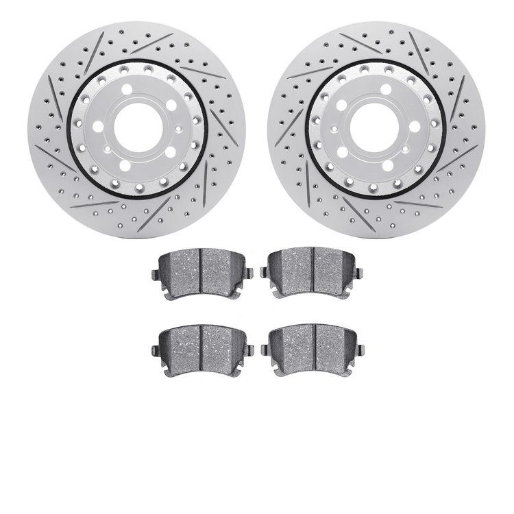 2502-73032 Geoperformance Drilled/Slotted Rotors w/5000 Advanced Brake Pads Kit, 2004-2010 Audi/Volkswagen, Position: Rear