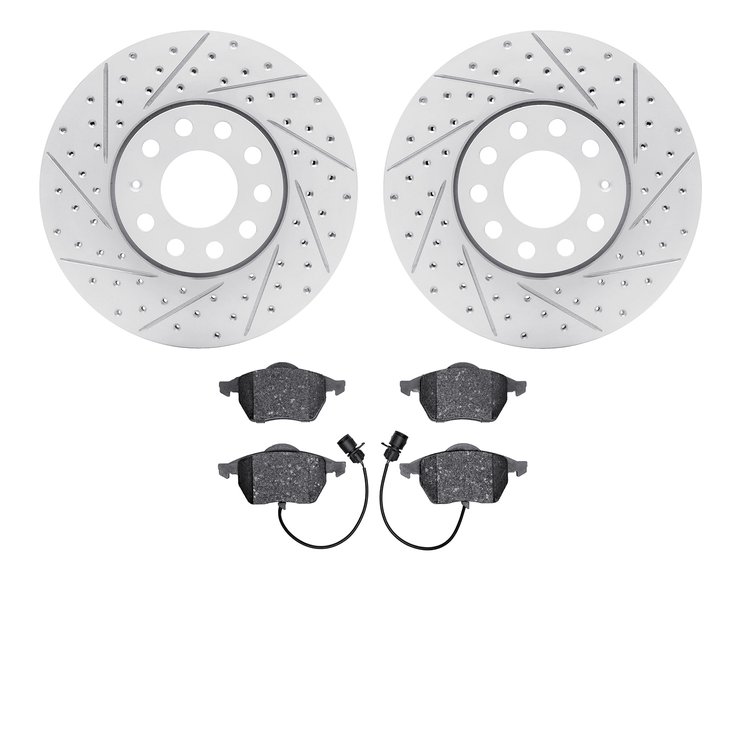 2502-73033 Geoperformance Drilled/Slotted Rotors w/5000 Advanced Brake Pads Kit, 1992-1998 Audi/Volkswagen, Position: Front