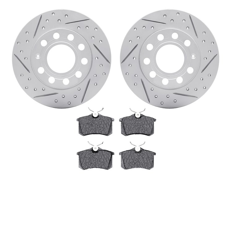 2502-73038 Geoperformance Drilled/Slotted Rotors w/5000 Advanced Brake Pads Kit, 2002-2006 Audi/Volkswagen, Position: Rear