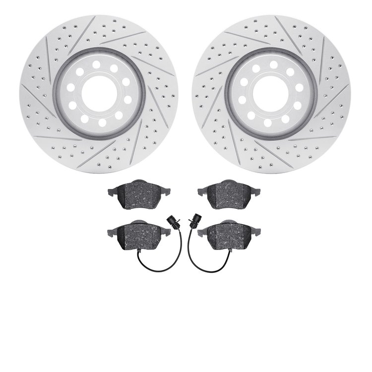 2502-73040 Geoperformance Drilled/Slotted Rotors w/5000 Advanced Brake Pads Kit, 1997-2000 Audi/Volkswagen, Position: Front