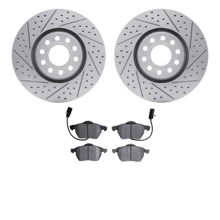 2502-73041 Geoperformance Drilled/Slotted Rotors w/5000 Advanced Brake Pads Kit, 1999-2006 Audi/Volkswagen, Position: Front