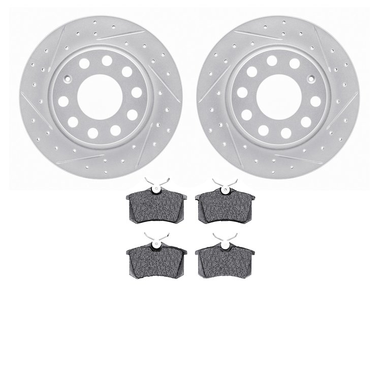 2502-73043 Geoperformance Drilled/Slotted Rotors w/5000 Advanced Brake Pads Kit, 2000-2008 Audi/Volkswagen, Position: Rear