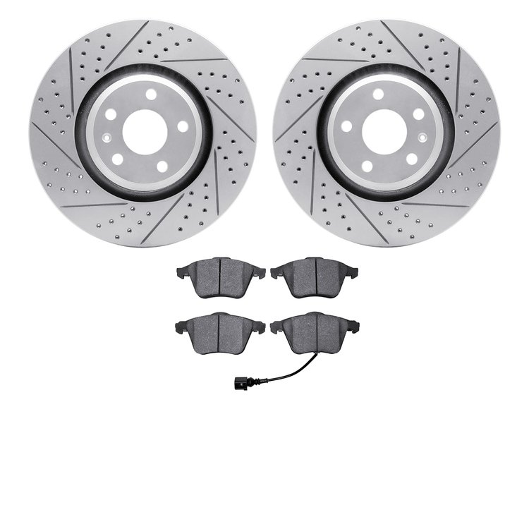 2502-73050 Geoperformance Drilled/Slotted Rotors w/5000 Advanced Brake Pads Kit, 2008-2011 Audi/Volkswagen, Position: Front