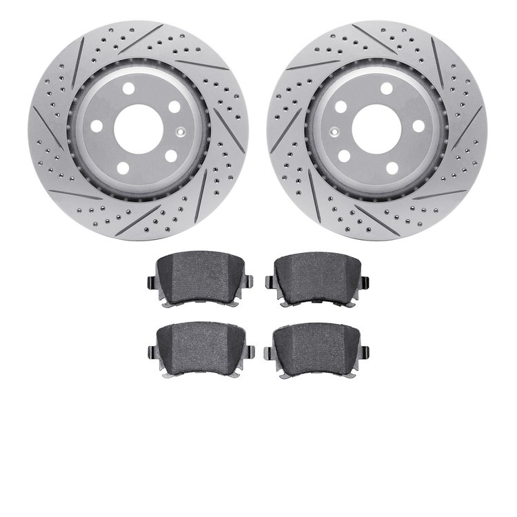 2502-73052 Geoperformance Drilled/Slotted Rotors w/5000 Advanced Brake Pads Kit, 2008-2015 Audi/Volkswagen, Position: Rear