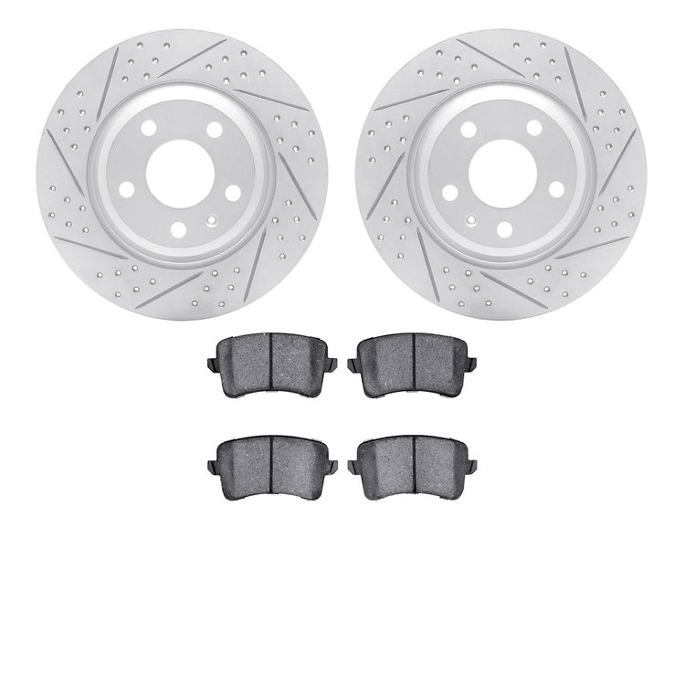 2502-73057 Geoperformance Drilled/Slotted Rotors w/5000 Advanced Brake Pads Kit, 2008-2016 Audi/Volkswagen, Position: Rear