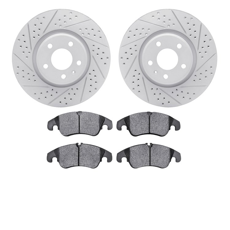 2502-73067 Geoperformance Drilled/Slotted Rotors w/5000 Advanced Brake Pads Kit, 2011-2013 Audi/Volkswagen, Position: Front