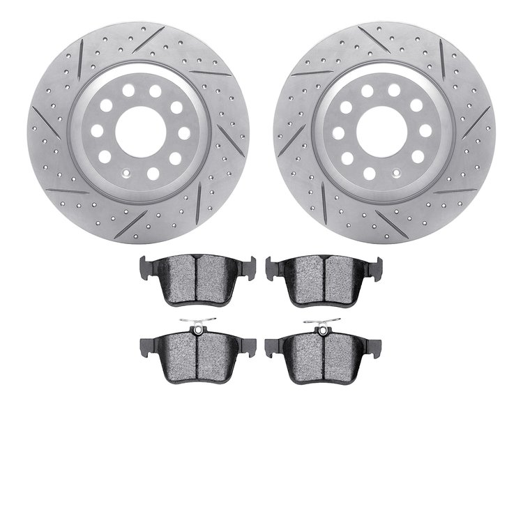 2502-73081 Geoperformance Drilled/Slotted Rotors w/5000 Advanced Brake Pads Kit, Fits Select Audi/Volkswagen, Position: Rear