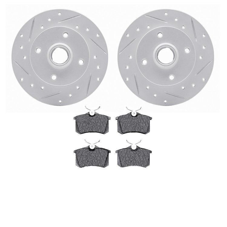 2502-74001 Geoperformance Drilled/Slotted Rotors w/5000 Advanced Brake Pads Kit, 1990-2002 Audi/Volkswagen, Position: Rear