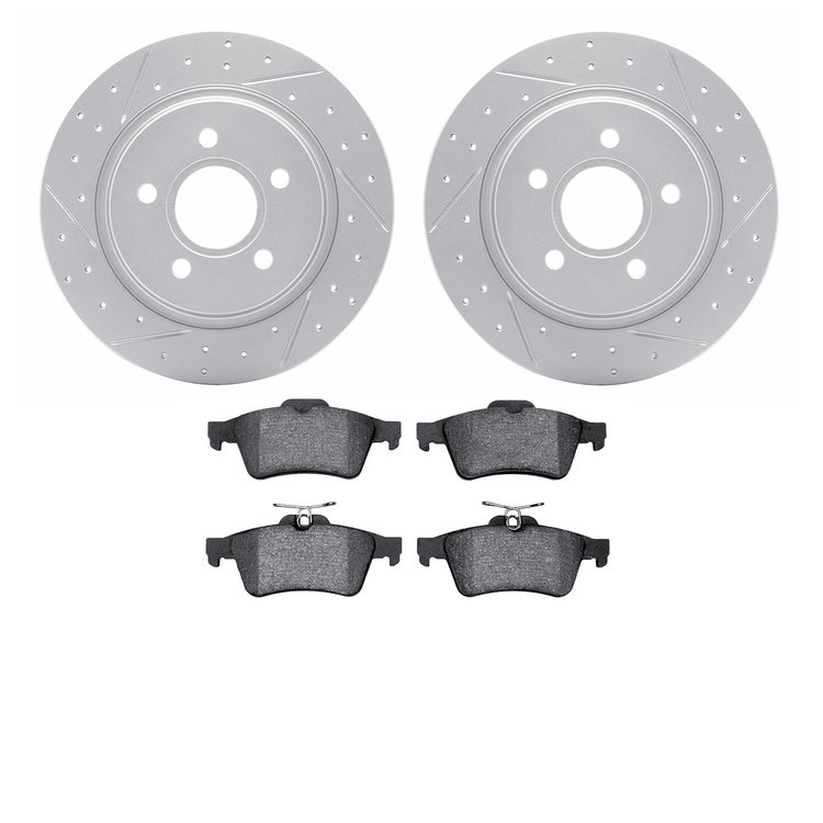 2502-74004 Geoperformance Drilled/Slotted Rotors w/5000 Advanced Brake Pads Kit, 1986-2008 Audi/Volkswagen, Position: Front