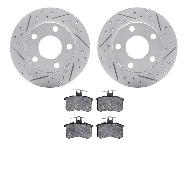 2502-74009 Geoperformance Drilled/Slotted Rotors w/5000 Advanced Brake Pads Kit, 1996-2001 Audi/Volkswagen, Position: Rear