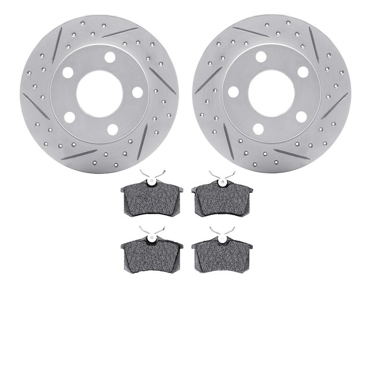 2502-74011 Geoperformance Drilled/Slotted Rotors w/5000 Advanced Brake Pads Kit, 1998-2005 Audi/Volkswagen, Position: Rear