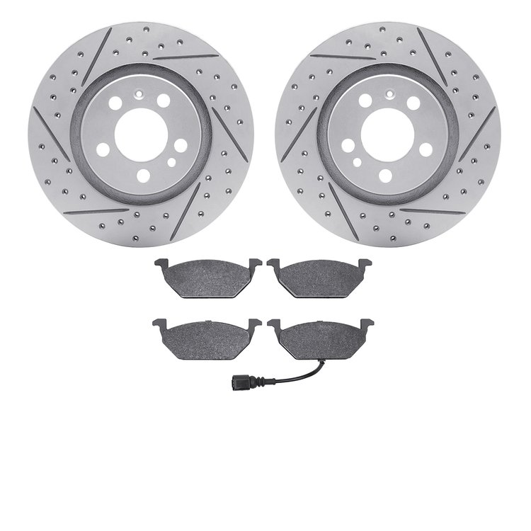 2502-74012 Geoperformance Drilled/Slotted Rotors w/5000 Advanced Brake Pads Kit, 2008-2015 Audi/Volkswagen, Position: Front