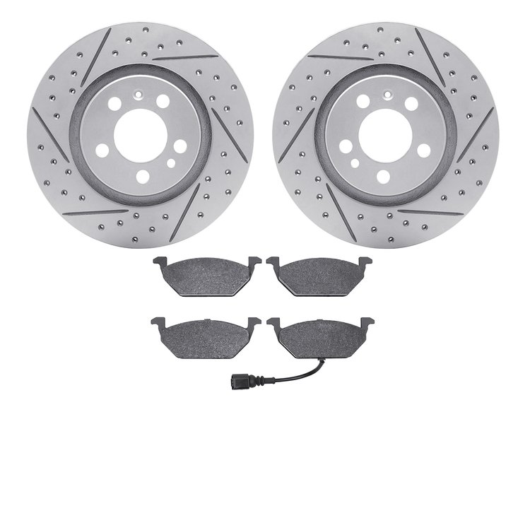 2502-74013 Geoperformance Drilled/Slotted Rotors w/5000 Advanced Brake Pads Kit, 1998-1999 Audi/Volkswagen, Position: Front