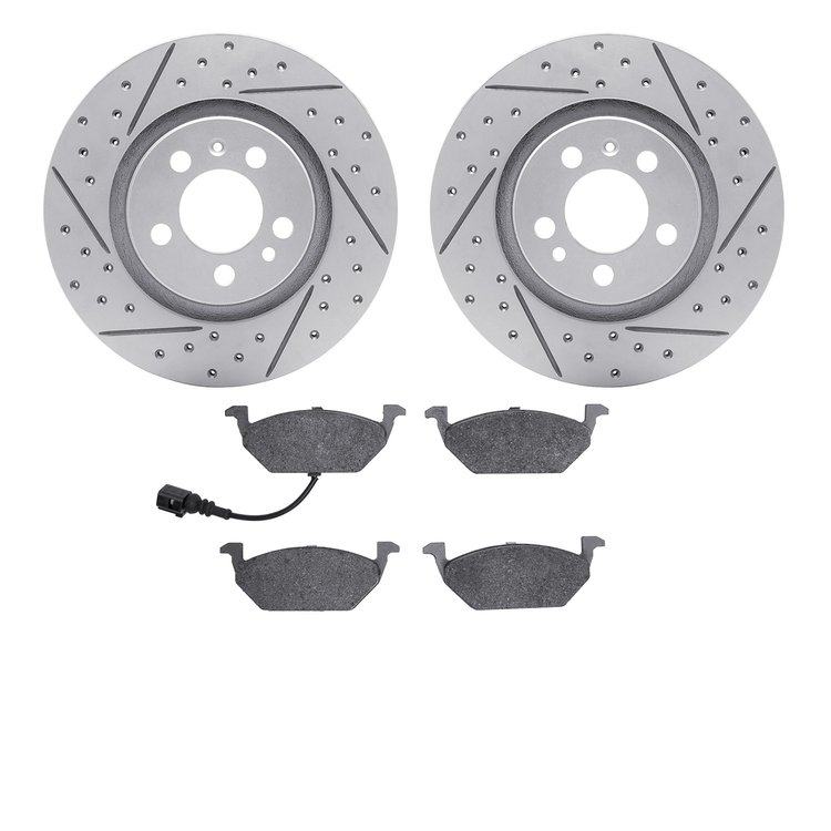 2502-74014 Geoperformance Drilled/Slotted Rotors w/5000 Advanced Brake Pads Kit, 1999-2010 Audi/Volkswagen, Position: Front