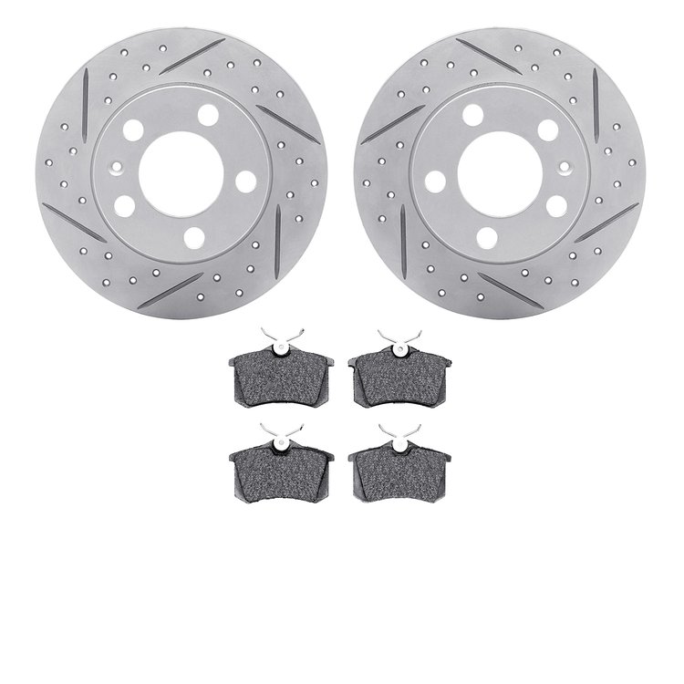 2502-74017 Geoperformance Drilled/Slotted Rotors w/5000 Advanced Brake Pads Kit, 1998-2015 Audi/Volkswagen, Position: Rear