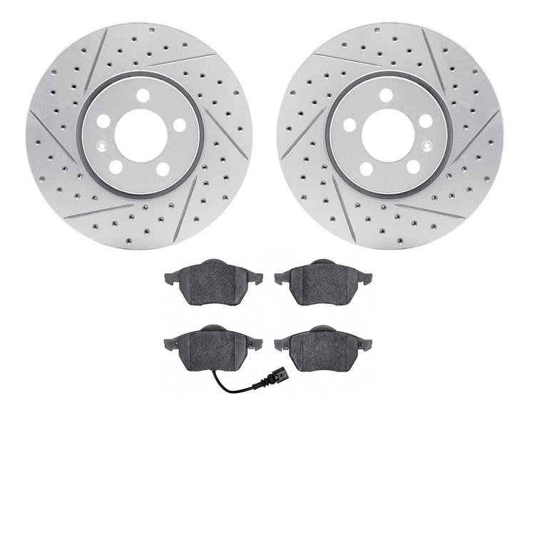 2502-74021 Geoperformance Drilled/Slotted Rotors w/5000 Advanced Brake Pads Kit, 1999-2010 Audi/Volkswagen, Position: Front