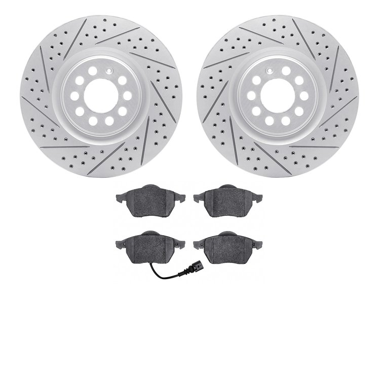 2502-74027 Geoperformance Drilled/Slotted Rotors w/5000 Advanced Brake Pads Kit, 2000-2006 Audi/Volkswagen, Position: Front