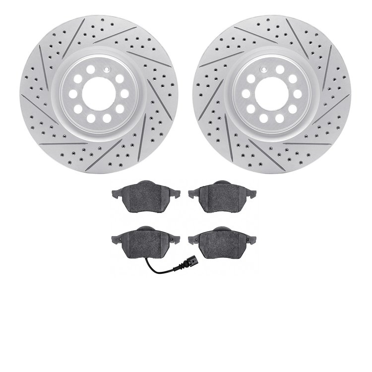 2502-74028 Geoperformance Drilled/Slotted Rotors w/5000 Advanced Brake Pads Kit, 2003-2006 Audi/Volkswagen, Position: Front