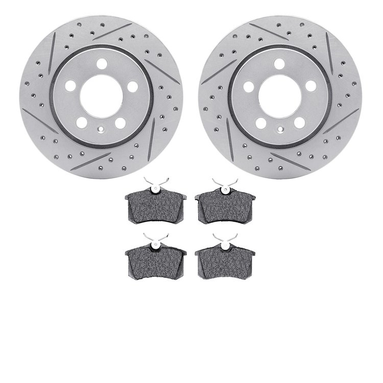 2502-74030 Geoperformance Drilled/Slotted Rotors w/5000 Advanced Brake Pads Kit, 2000-2006 Audi/Volkswagen, Position: Rear